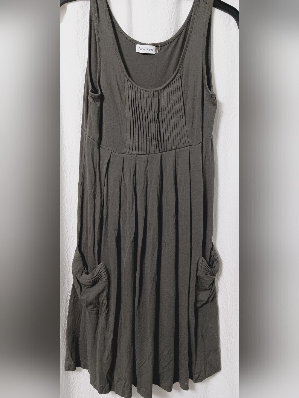 3X$25.  Calvin Klein Olive Green Pleated Tank Midi Dress